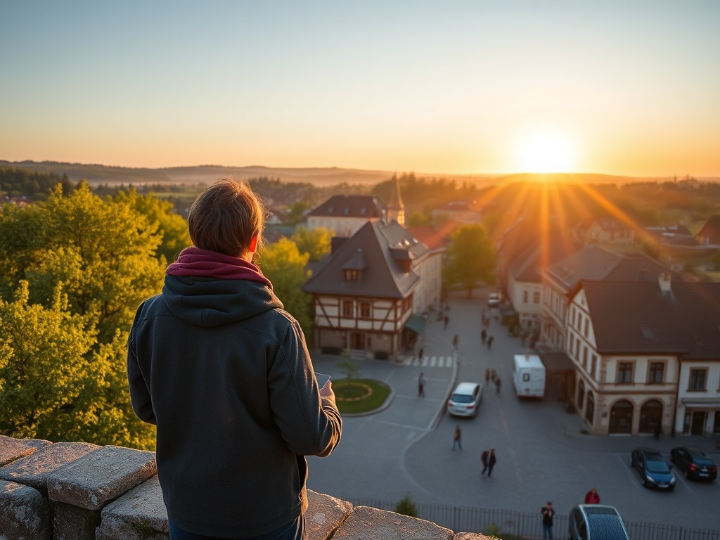 Widok na Rynek w Tarnowskich Górach podczas majówki, z turystami i straganami